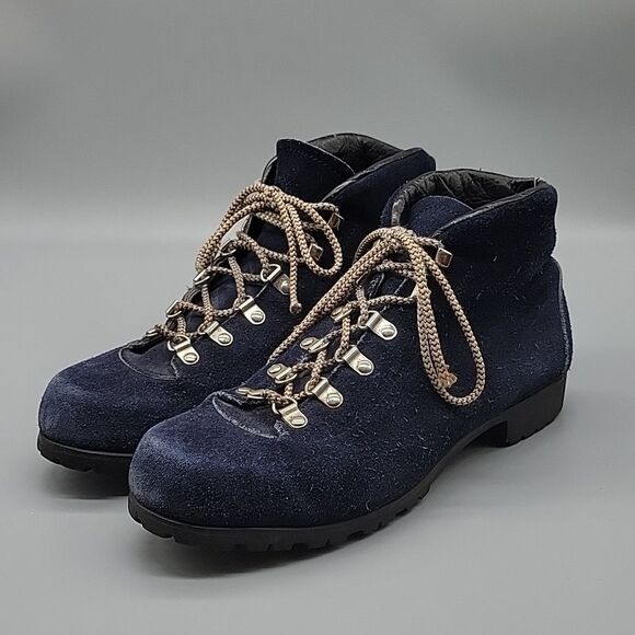 Vintage Vasque/Voyageur Blue Suede Leather Vibram Sole Hiking Boots 80s - Picture 2 of 12